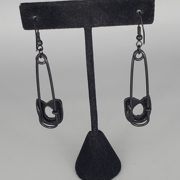 Black Rhinestone Paperclip Earrings - Picture 4 of 5